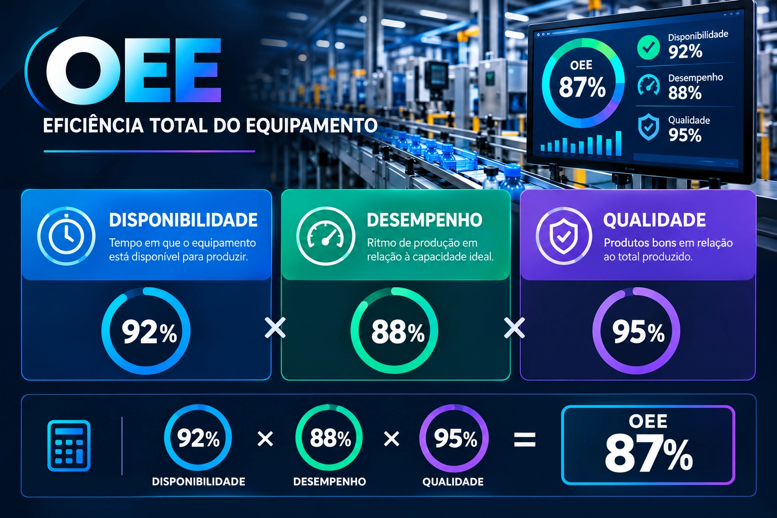 infografico calculo oee disponibilidade desempenho qualidade